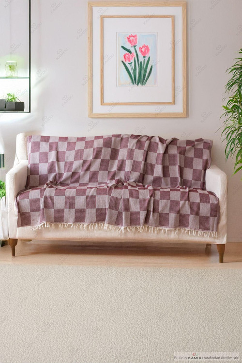 180X200Cm Ekose Desen Koltuk Örtüsü, Pamuk Koltuk Örtüsü, Lüks Koltuk Örtüsü