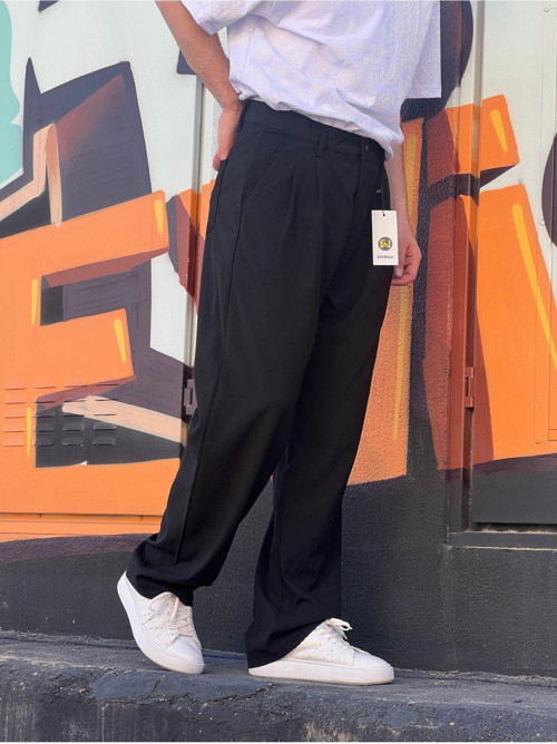 Yeni Sezon Rahat Kalıp Esnek Kumaş Beli Lastikli Baggy Jogger Pantolon Siyah 36