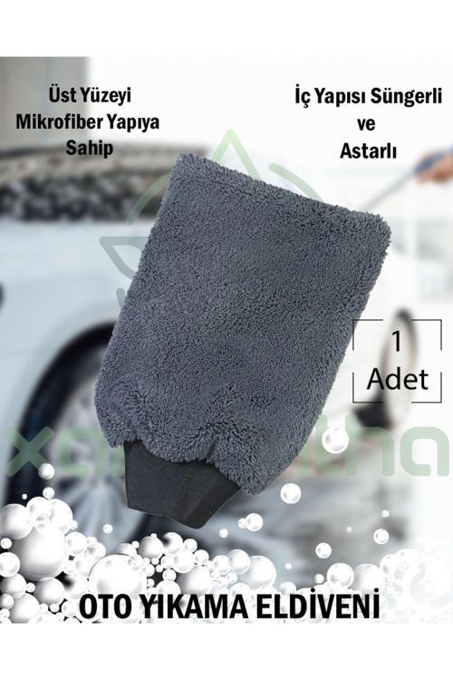 1 Adet Oto Yıkama Eldiveni, Mikrofiber Eldiven, Cila Eldiveni, Mikrofiber Bez, İçi Astarlı Süngerli