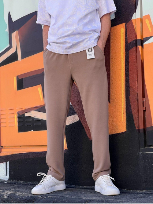 Yeni Sezon Rahat Kalıp Esnek Kumaş Beli Lastikli Baggy Jogger Pantolon Bej 33