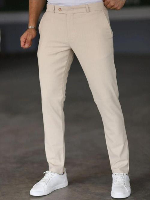 2025 Erkek  Casual Trend  Kumaş Pantolon Dil11 Krem 44