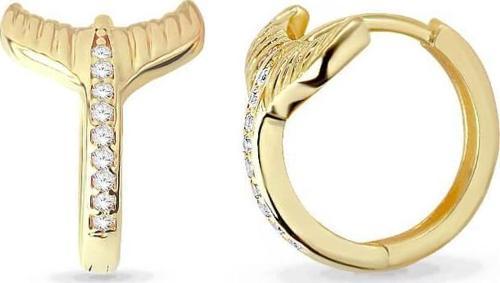 Balık Kuyruğu Taşlı Halka Altın Küpe