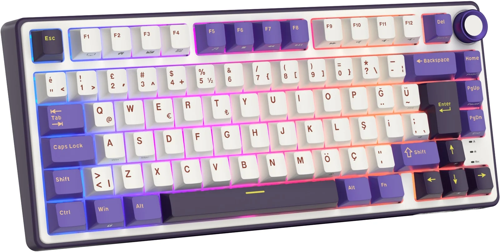 R75 75% Kablolu Türkçe Gaming Klavye (Beyaz-Mor)
