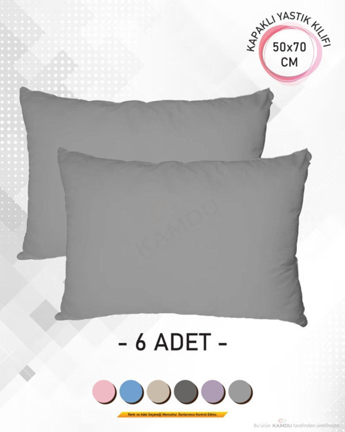 6 Adet Renkli, 50X70 Kapaklı Ranforce Lüx Yastık Kılıfı, Pamuklu Yastık Kılıfı, Alerjik Yastık Kılıf