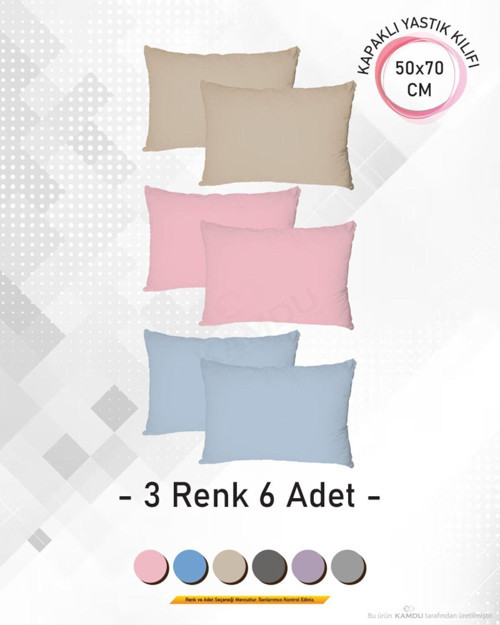 6Lı Set Renkli 50X70 Kapaklı Ranforce Lüx Yastık Kılıfı, Pamuklu Yastık Kılıfı
