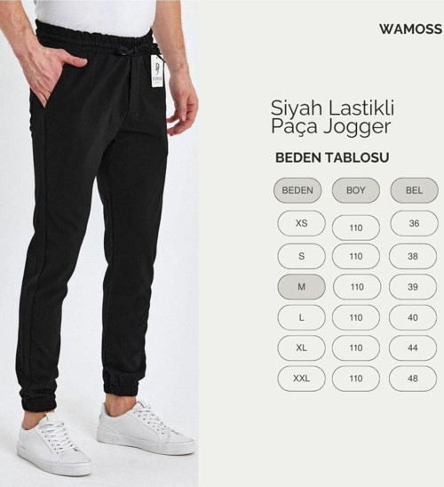 2025 Kore Tarz Beli Lastikli Jogger Pantolon Jl12 Siyah 34