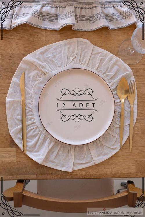 12'Li 40X40Cm Daire Supla, Fırfırlı Amerikan Servisi, %100 Keten