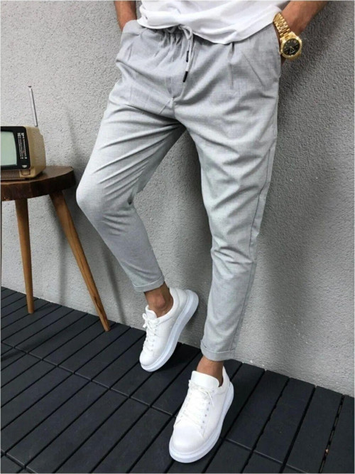 Erkek Gri Duble Paça Jogger Pantolon Jd12 Krem 2XL