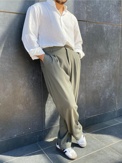 Oversize Bol Paça Kumaş Baggy Pantolon Pl15 Haki S