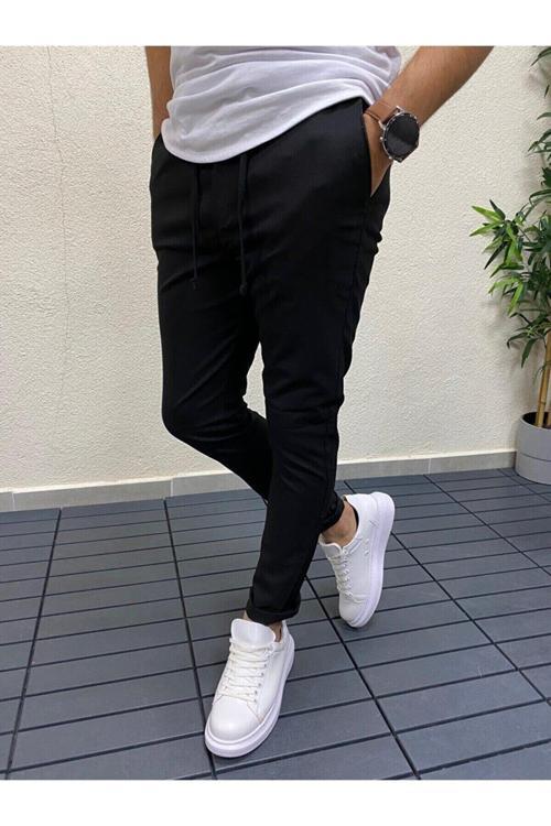 Vintage Beli Lastikli Yeni Sezon Erkek Jogger Pantolon Jd11 Siyah M