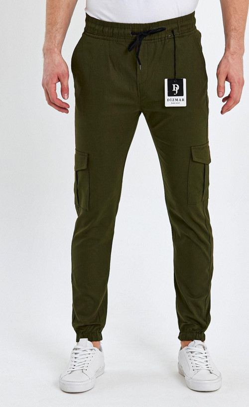 Slim Fit Beli Ve Paçası Lastikli Kargo Cep Haki Yeşil Pantolon 2025 Yk1 Yeşil M