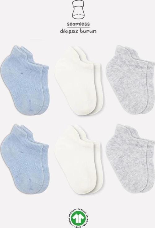 Nessiworld Bistyle Basic Penye Sneakers Çorap 6'Lı BS20101B Mavi Ekru Gri