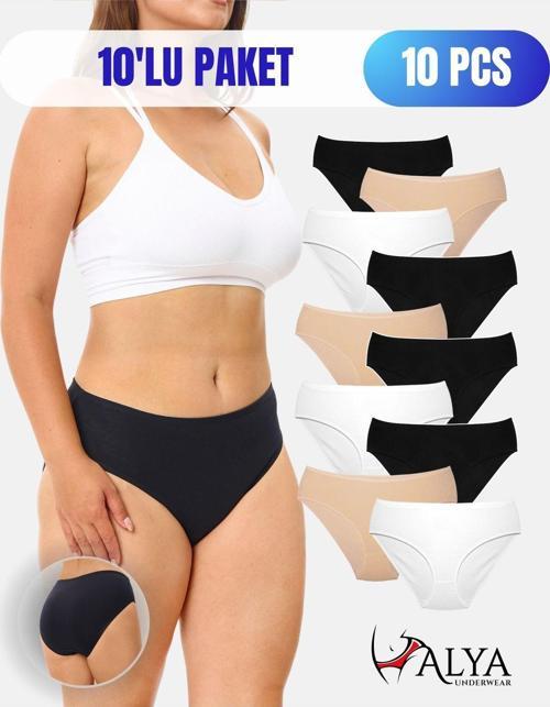 Kadın Pamuklu Külot Basic Slip Renkli 10'lu Paket Yüksek Bel Iç Çamaşırı ( Multicolor-x35)