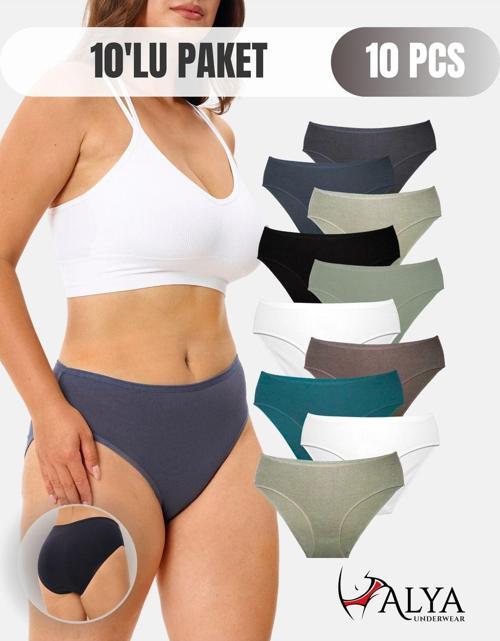 Kadın Pamuklu Külot Basic Slip Renkli 10'lu Paket Yüksek Bel Iç Çamaşırı ( Multicolor-x31 )