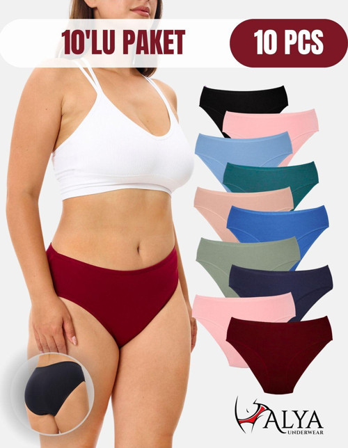 Kadın Külot Basic Slip Renkli Pamuklu Iç Çamaşırı 10'lu Paket ( Multicolor-x32 )