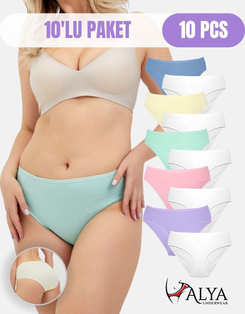 Kadın Pamuklu Renkli Bato - Hipster Slip Külot - Renkli Ve Beyaz Iç Çamaşırı - 10'lu Paket