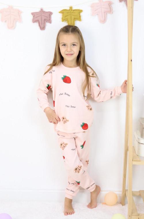 Kız Çocuk Orta Kalınlıkta Basic Baskılı Pijama Takımı