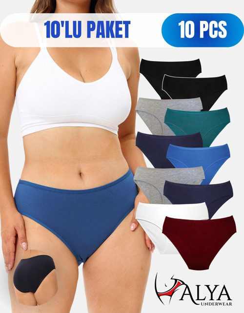Kadın Külot Pamuklu Slip Renkli 10'lu Paket Yüksek Bel Iç Çamaşırı (MULTİCOLOR - X39)