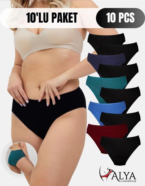 Kadın Pamuklu Renkli Bato / Hipster Slip Külot - Çok Renkli - 10'lu Paket
