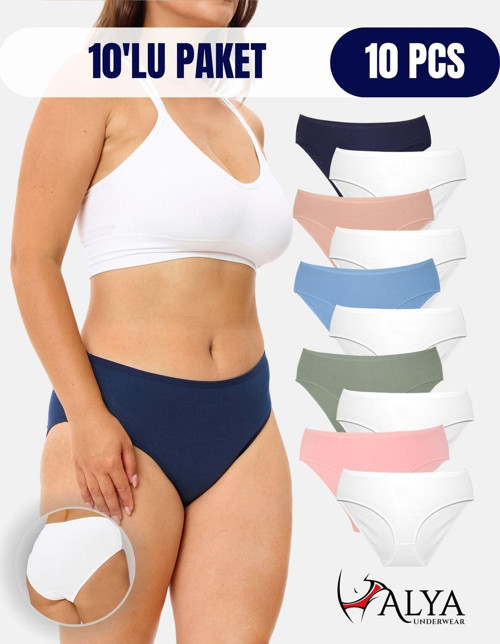 Kadın Pamuklu Külot Basic Slip Renkli 10'lu Paket Yüksek Bel Iç Çamaşırı ( Multicolor-x19 )