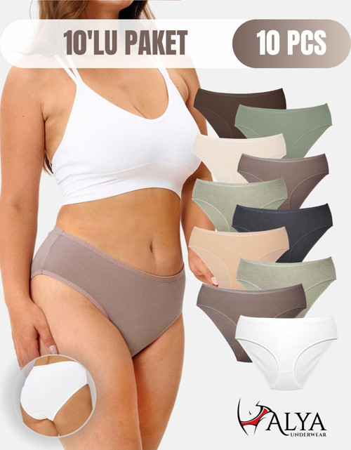 Kadın Pamuklu Külot Basic Slip Renkli 10'lu Paket Yüksek Bel Iç Çamaşırı (MULTİCOLOR - X37)