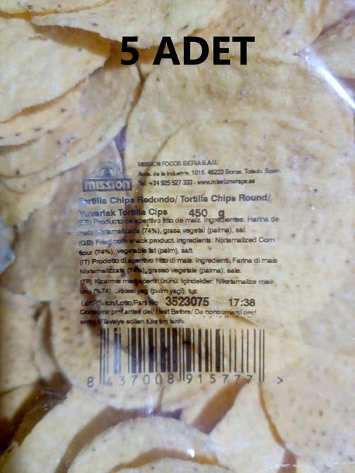 Tortilla Cipsi Cihps Cips Yuvarlak 450 G*5 Adet