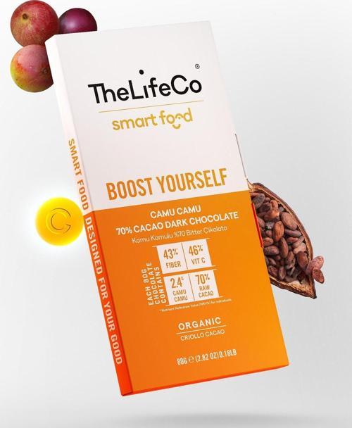 Smartfood Boost Yourself Vitaminli(C) %70 Organik Bitter Çikolata 80 G (Glutensiz,Kamu Kamu)