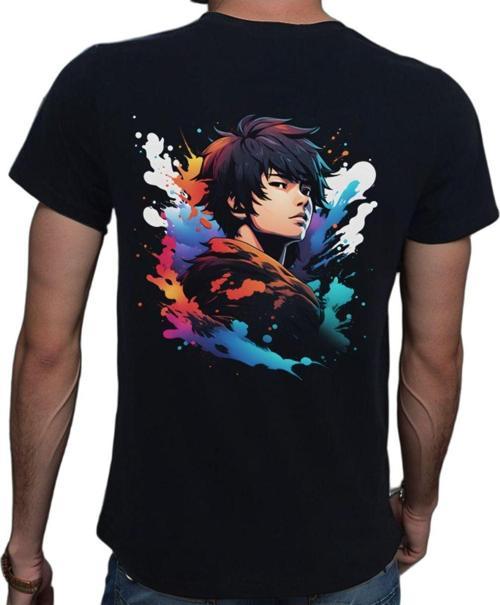 Splash Anime T-Shirt %100 Pamuklu Siyah Penye Basic Erkek Tişört Siyah L