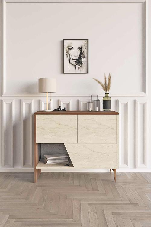 Gwen Konsol Ceviz/Travertine