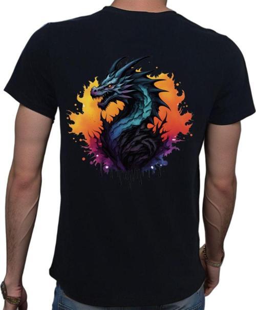 Splash Dragon T-Shirt %100 Pamuklu Siyah Penye Basic Erkek Tişört Siyah 2XL