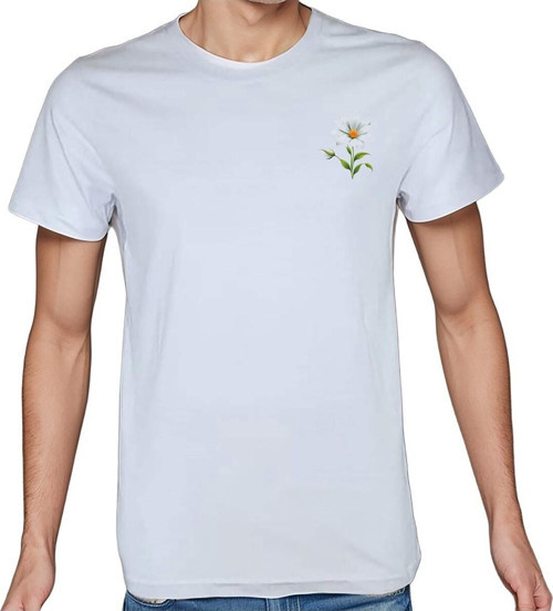 Flower T-Shirt %100 Pamuklu Beyaz Penye Basic Erkek Tişört Beyaz 2XL