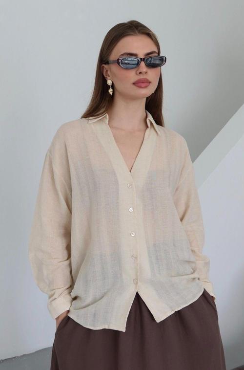 Taş Transparan Oversize Gömlek - 4957