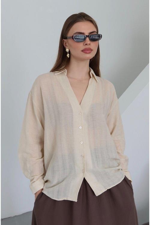 Taş Transparan Oversize Gömlek - 4957