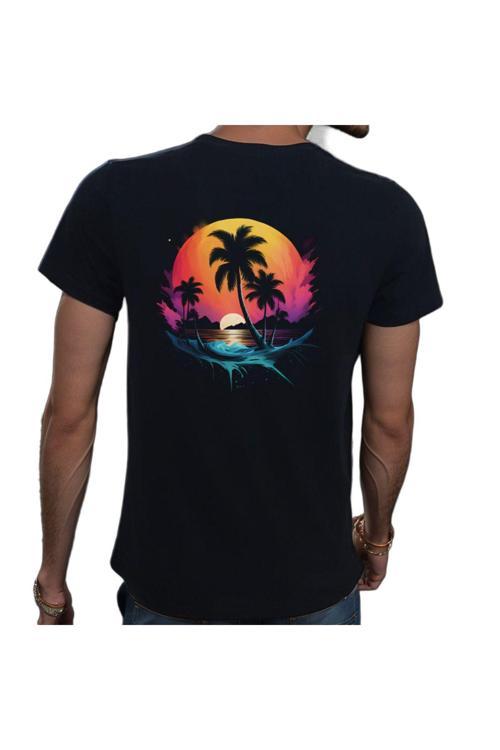 Hawaii T-Shirt %100 Pamuklu Siyah Penye Basic Erkek Tişört Siyah L
