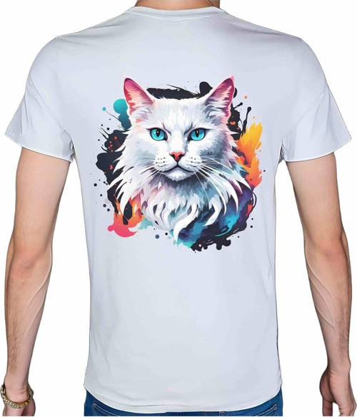 Splash Animal T-Shirt %100 Pamuklu Beyaz Penye Basic Erkek Tişört Beyaz S