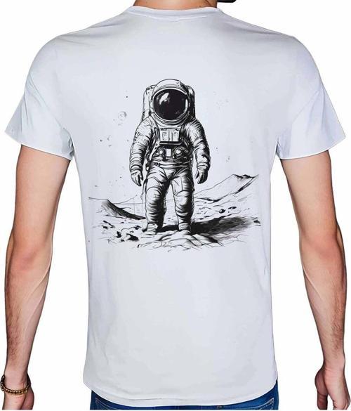 Astronaut T-Shirt %100 Pamuklu Beyaz Penye Basic Erkek Tişört Beyaz S