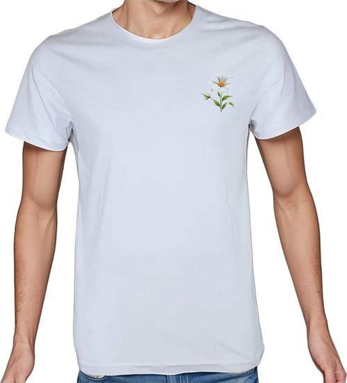 Flower T-Shirt %100 Pamuklu Beyaz Penye Basic Erkek Tişört Beyaz L