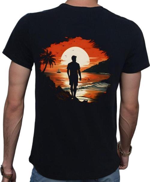 Man On Island T-Shirt %100 Pamuklu Siyah Penye Basic Erkek Tişört Siyah L
