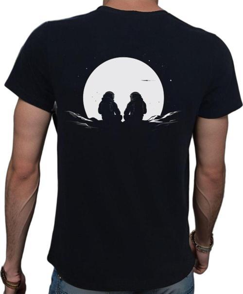 Man On The Moon T-Shirt %100 Pamuklu Siyah Penye Basic Erkek Tişört Siyah L