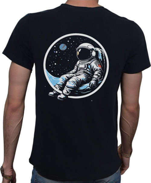 Man On The Moon T-Shirt %100 Pamuklu Siyah Penye Basic Erkek Tişört Siyah S