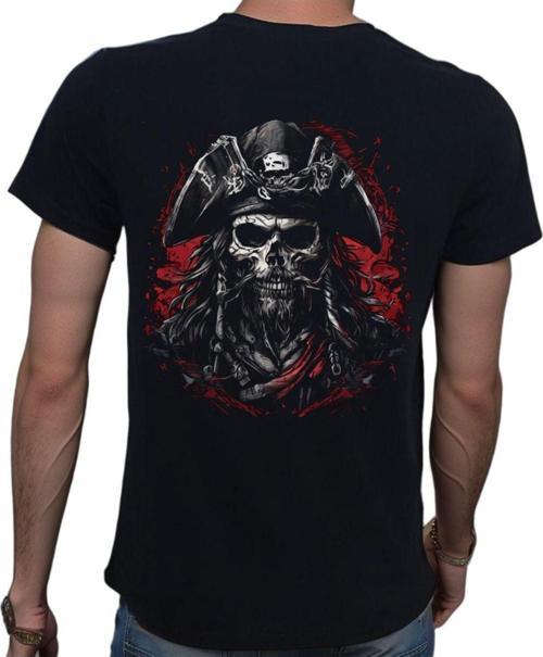 Pirate T-Shirt Korsan Desen %100 Pamuklu Siyah Penye Basic Erkek Tişört Siyah XL