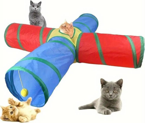4 Yollu Kedi Tüneli Katlanır Gökkuşağı Kedi Köpek Oyun Tüneli Evcil Hayvan Oyun Tüneli 125 cm