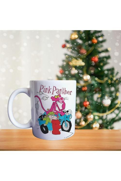 Pembe panter iş başında çizgi karakter porselen kupa