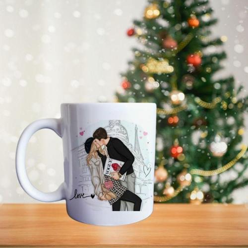 Aşık Çiftler - Paris'te Aşk Başkadır Porselen Kupa