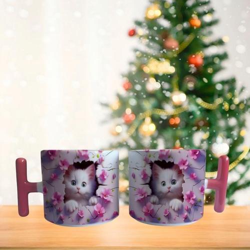 Beyaz Kedi 3d Porselen Fincan / Kupa -mug