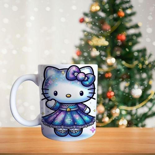 Hello kitty mor elbiseli Porselen Kupa