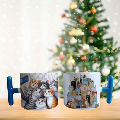 Kedilerin Selfie çekimi Porselen Fincan / Kupa -mug