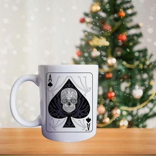 Poker Ası - Kuru Kafa Kart Porselen Kupa