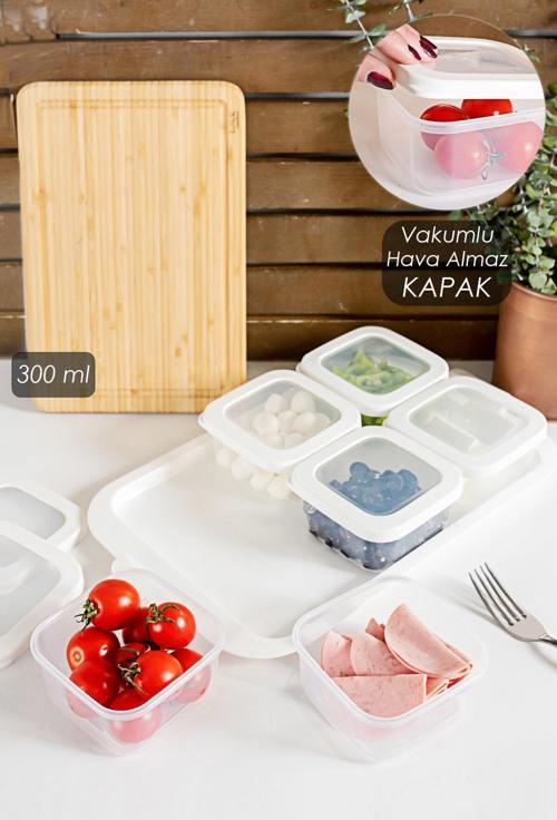 Tepsili 6lı Kahvaltılık Saklama Kabı Silikon Kapaklı Saklama Kabı Kapaklı Kahvaltılık Beyaz