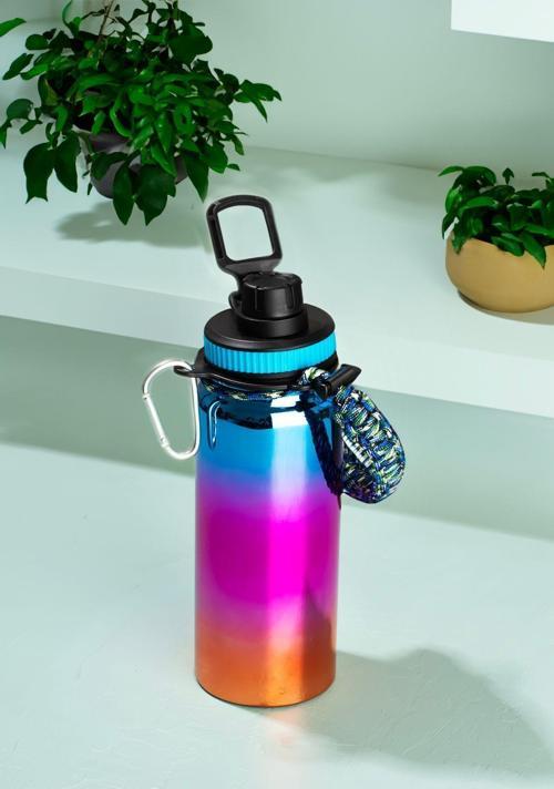 1395-2 Paslanmaz Çelik Sızdırmaz Çift Katmanlı Taşıma Askılı Çay Kahve Termosu Mavi 700 ml
